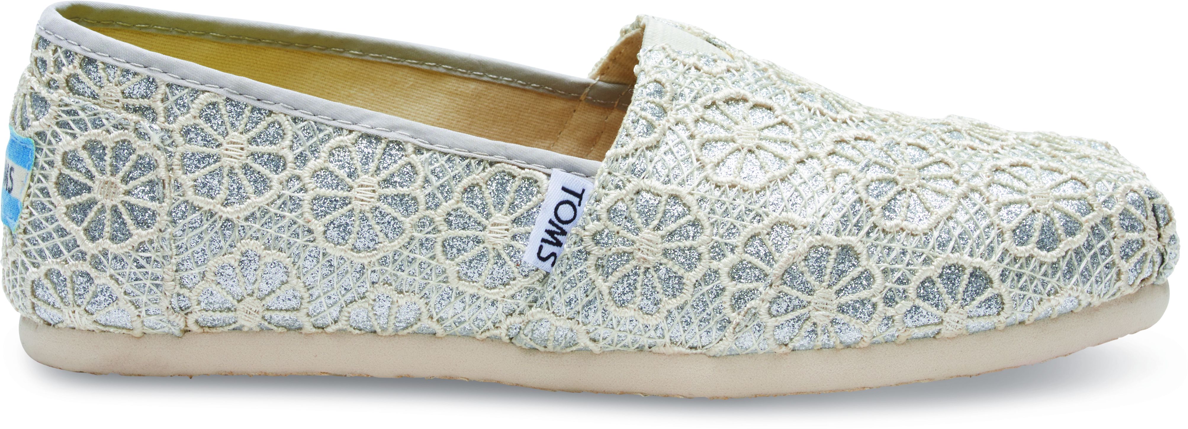 toms silver crochet glitter