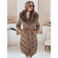 BASIC Tmavě béžová dámská prošívaná zimní bunda s kožíškem