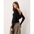 Gina Tricot long sleeve slim fit top with open drapey back in black