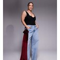 ASOS LUXE curve wide leg jeans with 3D velvet bow detail in light blue