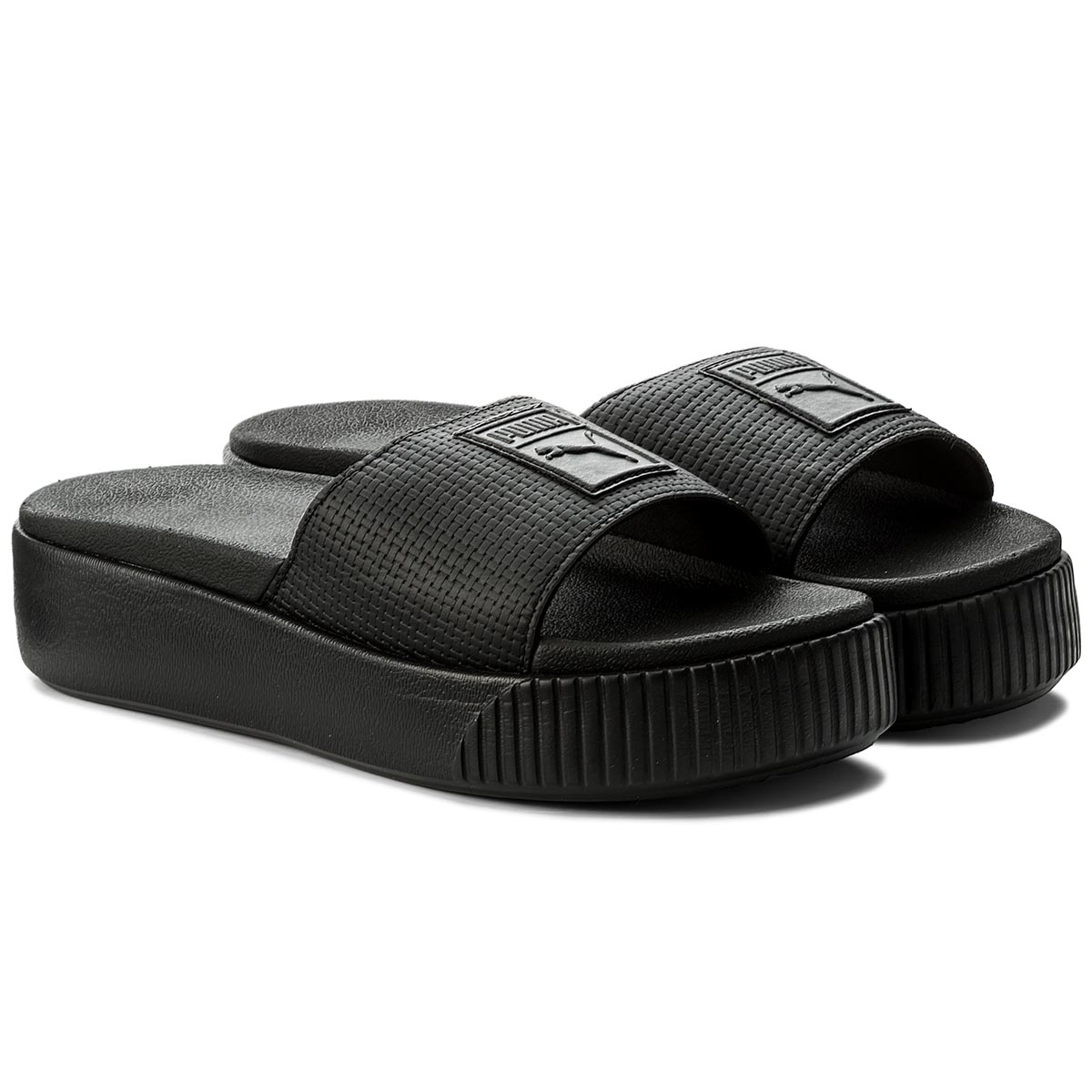 black puma slides fur