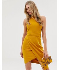 mustard cape detail bodycon dress