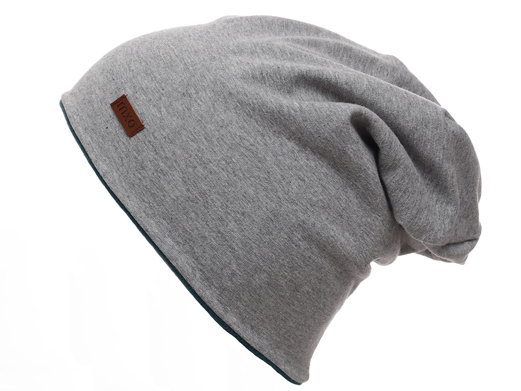 Maximo Dětská čepice tenká Beanie oboustranná šedá/zelená