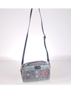 Dámská kabelka přes rameno ze syntetické rafie Kbas s etno vzorem modrá