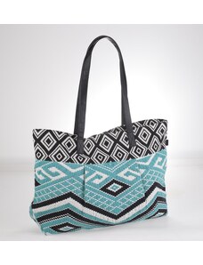 Plátěná taška Kbas s aztéckým vzorem tyrkysově-černá