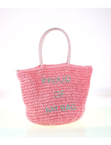 Dámská taška ze syntetické rafie Kbas s nápisem růžová 285707RS