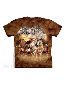 Pánské batikované triko The Mountain - Koně - hnědá