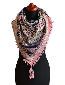 Velký šátek 69pl006-23 - růžový s geometrickým vzorem