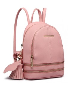 Konofactory Růžový mini kožený batoh s přívěskem „Minimal“