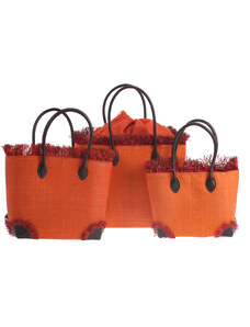Set 3 oranžových košíků z rafie Kbas s oušky z PVC 10627TA