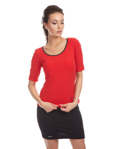 Top Elegant Bavlněné triko - ELEN / červená - koženkový lem