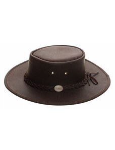 Barmah Hats Pánský kožený klobouk Australák - hnědý broušený