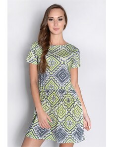 LAFIRA Dámské zelenkavé šaty se vzorem 0013