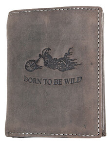 Šedohnědá pánská kožená peněženka Born to be Wild s motorkou na výšku