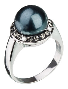 EVOLUTION GROUP Stříbrný prsten s krystaly a zelenou perlou 35021.3 tahiti