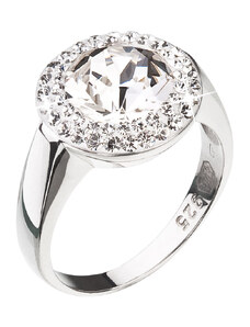 Evolution Group s.r.o. Stříbrný prsten s krystaly Swarovski kulatý bílý 35026.1