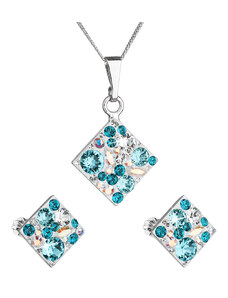EVOLUTION GROUP Sada šperků s krystaly Swarovski náušnice, řetízek a přívěsek modrý kosočtverec 39126.3 turquoise