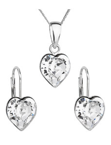 Evolution Group s.r.o. Sada šperků s krystaly Swarovski náušnice, řetízek a přívěsek bílé srdce 39141.1