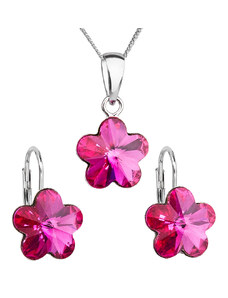 EVOLUTION GROUP Sada šperků s krystaly Swarovski náušnice, řetízek a přívěsek růžová kytička 39143.3 fuchsia