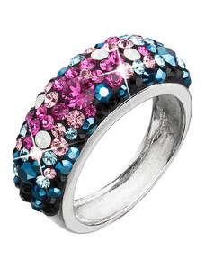 EVOLUTION GROUP Stříbrný prsten s krystaly Swarovski mix barev modrá růžová 35031.4 galaxy