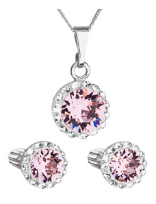 Evolution Group s.r.o. Sada šperků s krystaly Swarovski náušnice, řetízek a přívěsek růžové kulaté 39352.3 light rose