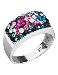 Evolution Group s.r.o. Stříbrný prsten s krystaly Swarovski mix barev modrá růžová 35014.4