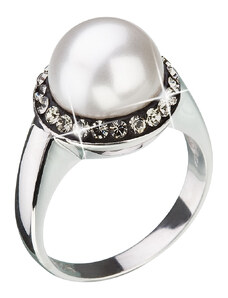 EVOLUTION GROUP Stříbrný prsten s šedými krystaly Swarovski a bílou perlou 35021.3
