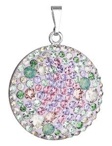 EVOLUTION GROUP Stříbrný přívěsek s krystaly Swarovski mix barev fialová zelená růžová kulatý 34131.3 sakura