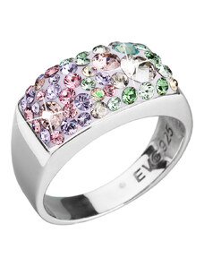 Evolution Group s.r.o. Stříbrný prsten s krystaly Swarovski mix barev fialová zelená růžová 35014.3