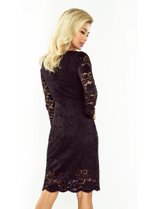 numoco Černé krajkové šaty s dlouhými rukávy a výstřihem model 5406033