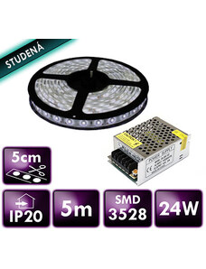 ECOLIGHT LED pásek - SMD 2835 - 5m - 60LED/m - 4,8W/m - IP20 - studená bílá + zdroj