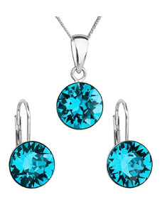 EVOLUTION GROUP Sada šperků s krystaly Swarovski náušnice, řetízek a přívěsek modré kulaté 39140.3 blue zircon