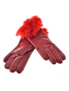 Bohemia gloves Červené kožené rukavice s kožešinkovou manžetou