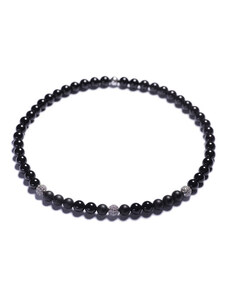 Lavaliere Dámský korálkový náhrdelník - černý matný & lesklý achát, disko koule