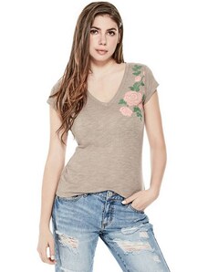 GUESS tričko Haze Rose Embroidered Tee hnědé, 10360-XS