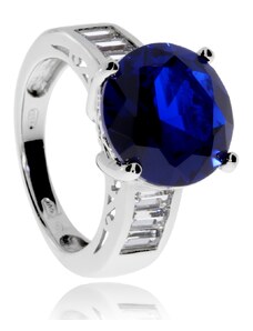 SilverRepublic Stříbrný prsten se zirkony (CZ) a syntetickým kamenem modré barvy - Velikost 52