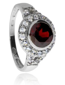 SilverRepublic Stříbrný prsten rhodiovaný se zirkony (CZ) a granátem (almandin) - Velikost 54