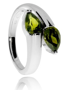 SilverRepublic Stříbrný prsten se zirkony (cubic zirconia) dvě kapky v zelené barvě - Velikost 52