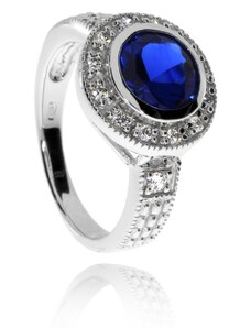 SilverRepublic Stříbrný prsten se zirkony (cubic zirconia) - modrý středový kámen - Velikost 54
