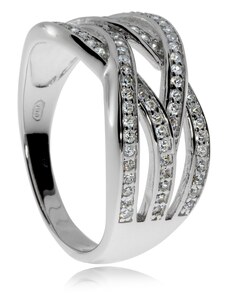 SilverRepublic Stříbrný prsten se zirkony (cubic zirconia), čtyři propletené linie - Velikost 54