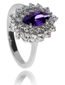 SilverRepublic Stříbrný prsten se zirkony (cubic zirconia) a v rhodiované povrchové úpravě - fialová markýza - Velikost 54