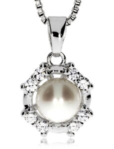 SilverRepublic Stříbrný přívěsek se zirkonem (cubic zirconia) a perlou říční
