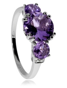 SilverRepublic Stříbrný prsten s fialovými ametysty - Velikost 60