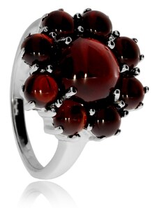 SilverRepublic Stříbrný prsten zdobený granáty - Uspořádání ve tvaru květiny - Velikost 49