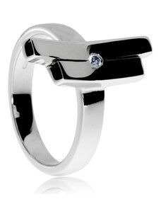 SilverRepublic Stříbrný dámský prsten s přírodním diamantem - Dvě prohnuté linie - Velikost 52