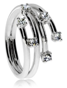 SilverRepublic Dámský stříbrný prsten s diamanty - Paprsčité linie - Velikost 49