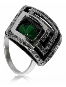 SilverRepublic Stříbrný prsten s malachitem - Spojené čtverce - Velikost 54