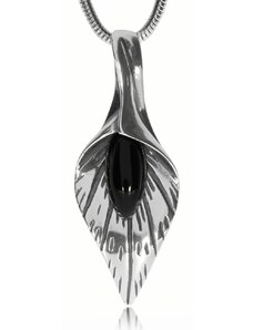 SilverRepublic Stříbrný přívěsek s onyxem - Tvar listu