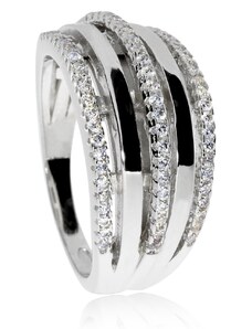 SilverRepublic Stříbrný prsten se třemi řadami zirkonových kamínků (cubic zirconia - Velikost 52