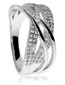 SilverRepublic Stříbrný prsten se zikonem (kubická zirkonie) - Čtyři linie - Velikost 52